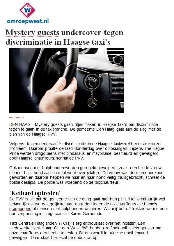 20200114 Artikel West mystery guest Haagse taxi